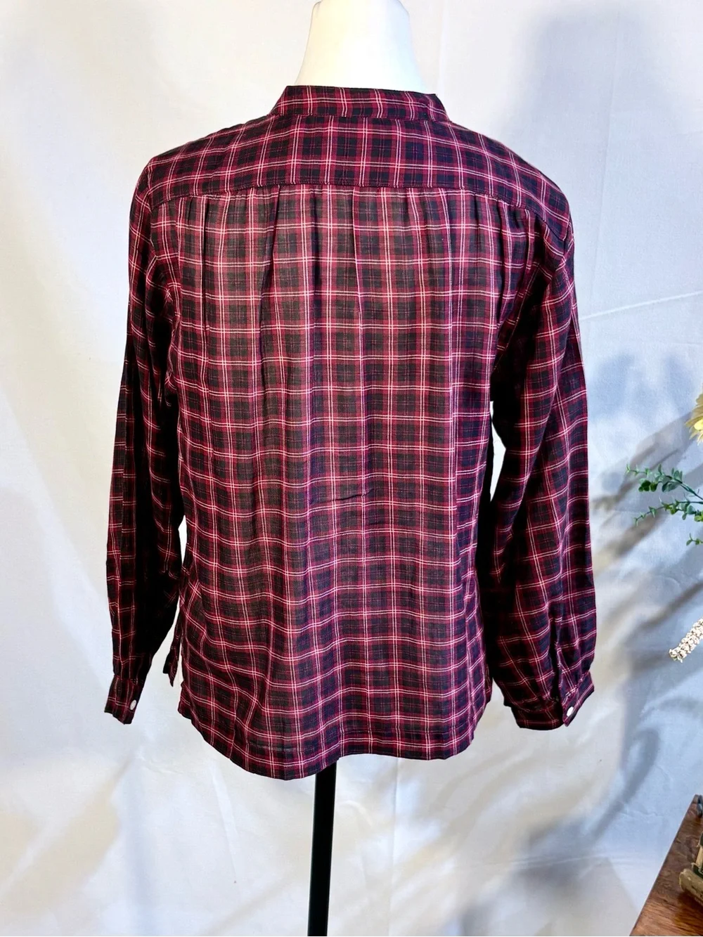 💥DÔEN Breena Top Rouge Countryside Plaid Gathered Blouse Red Black Sz S🧡